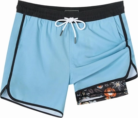 SURF CUZ Mens Swim Trunks with Compression Liner 5" Swimming Trunks 5 Inch Retro Swim Shorts with Zipper Pockets