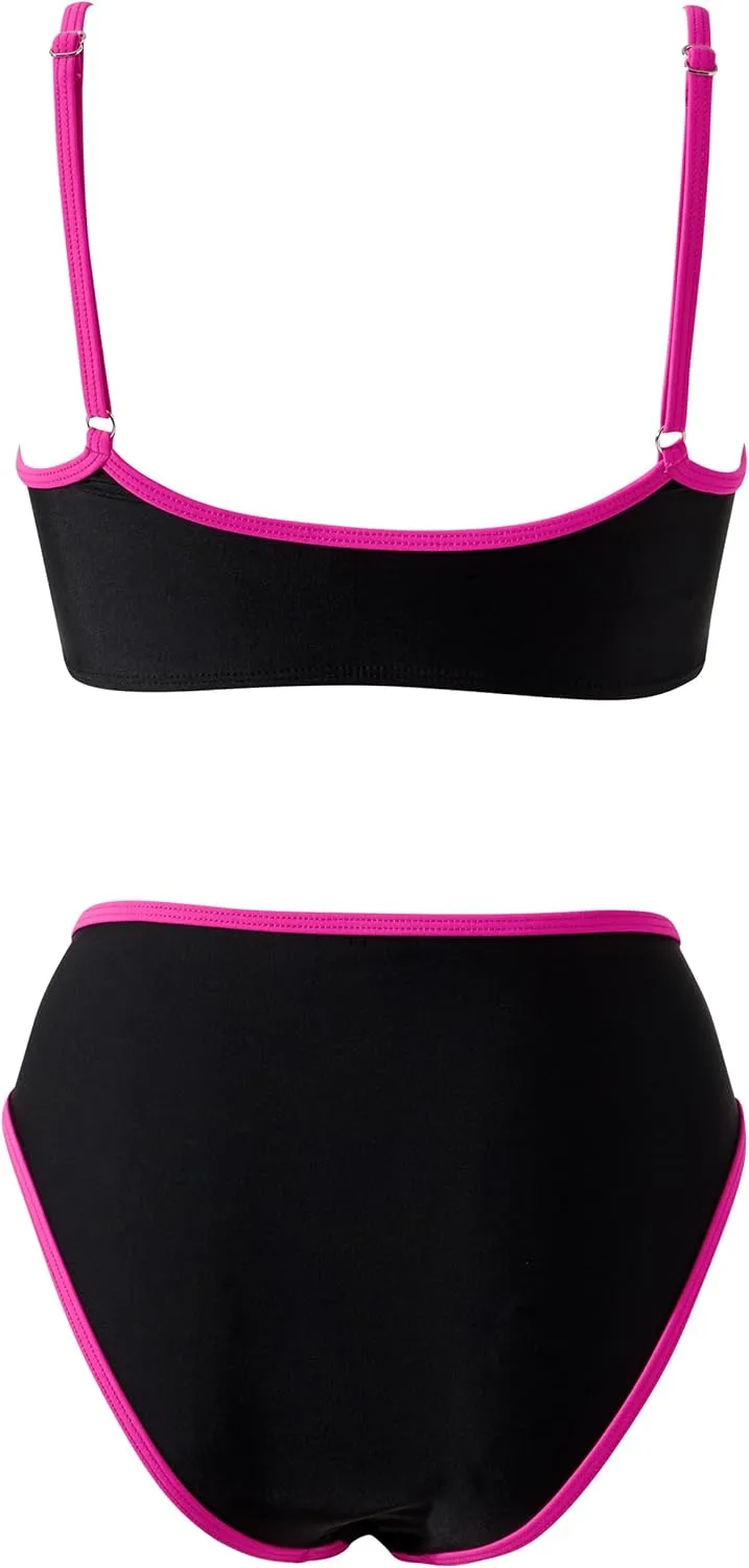 SUUKSESS Women High Waisted 2 Piece Bikini Set Cheeky High Cut Bandeau Swimsuit