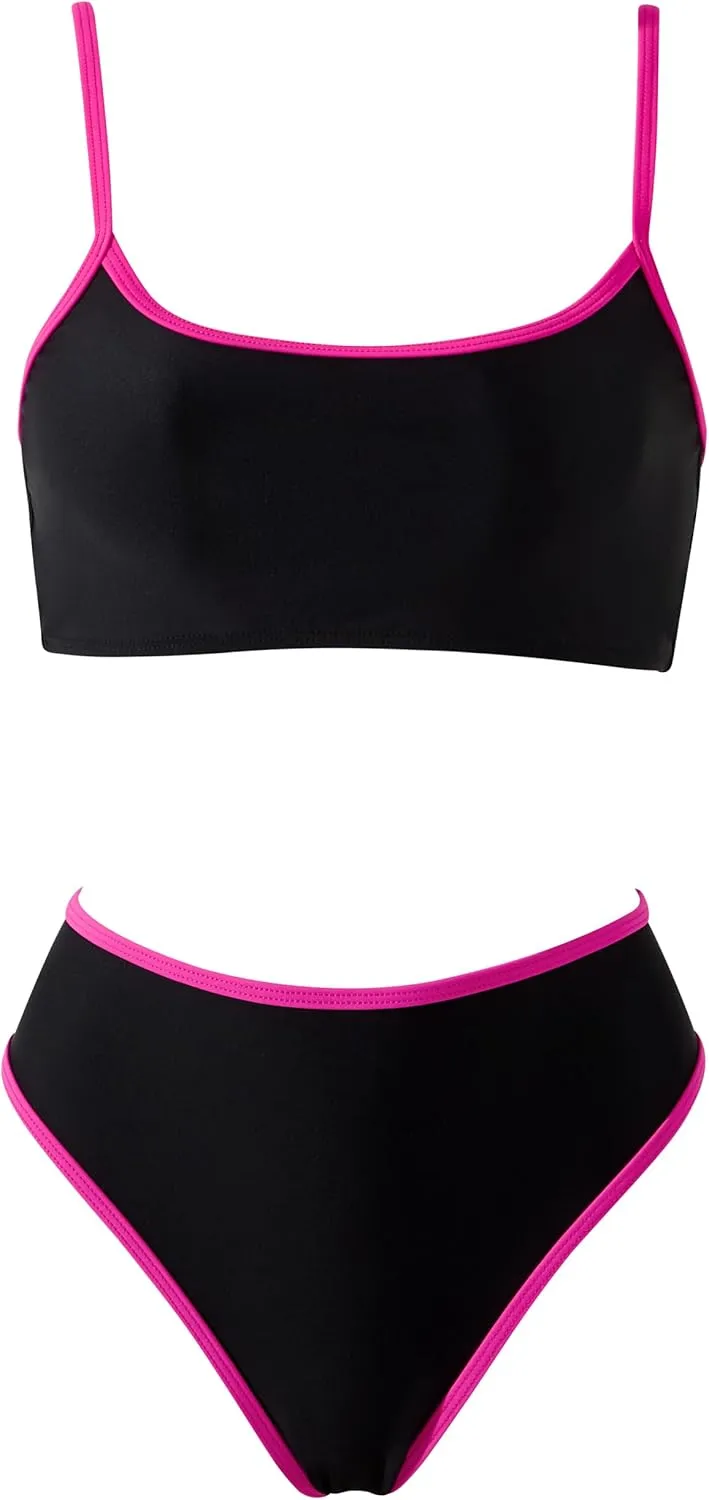 SUUKSESS Women High Waisted 2 Piece Bikini Set Cheeky High Cut Bandeau Swimsuit