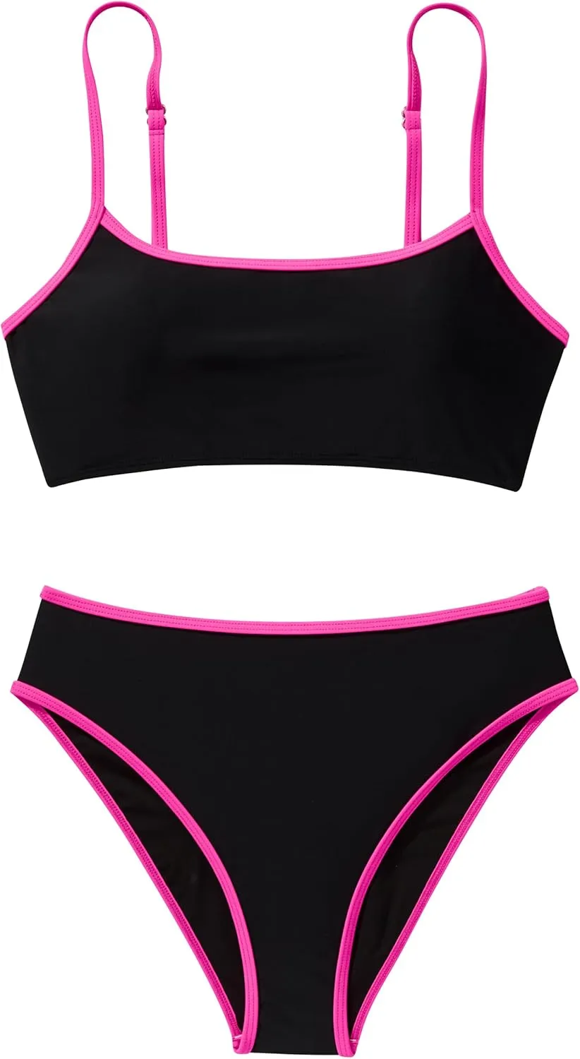 SUUKSESS Women High Waisted 2 Piece Bikini Set Cheeky High Cut Bandeau Swimsuit