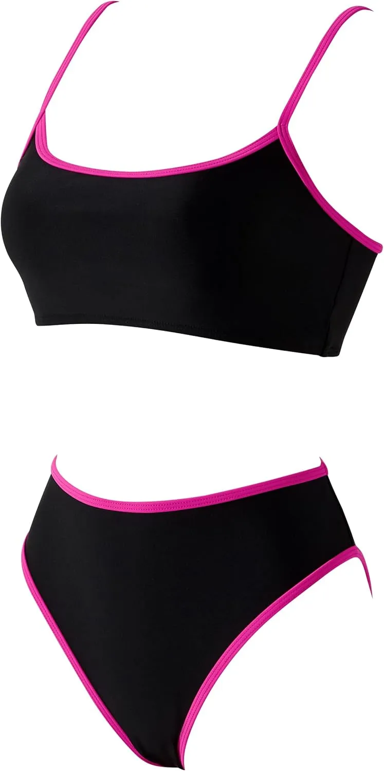 SUUKSESS Women High Waisted 2 Piece Bikini Set Cheeky High Cut Bandeau Swimsuit