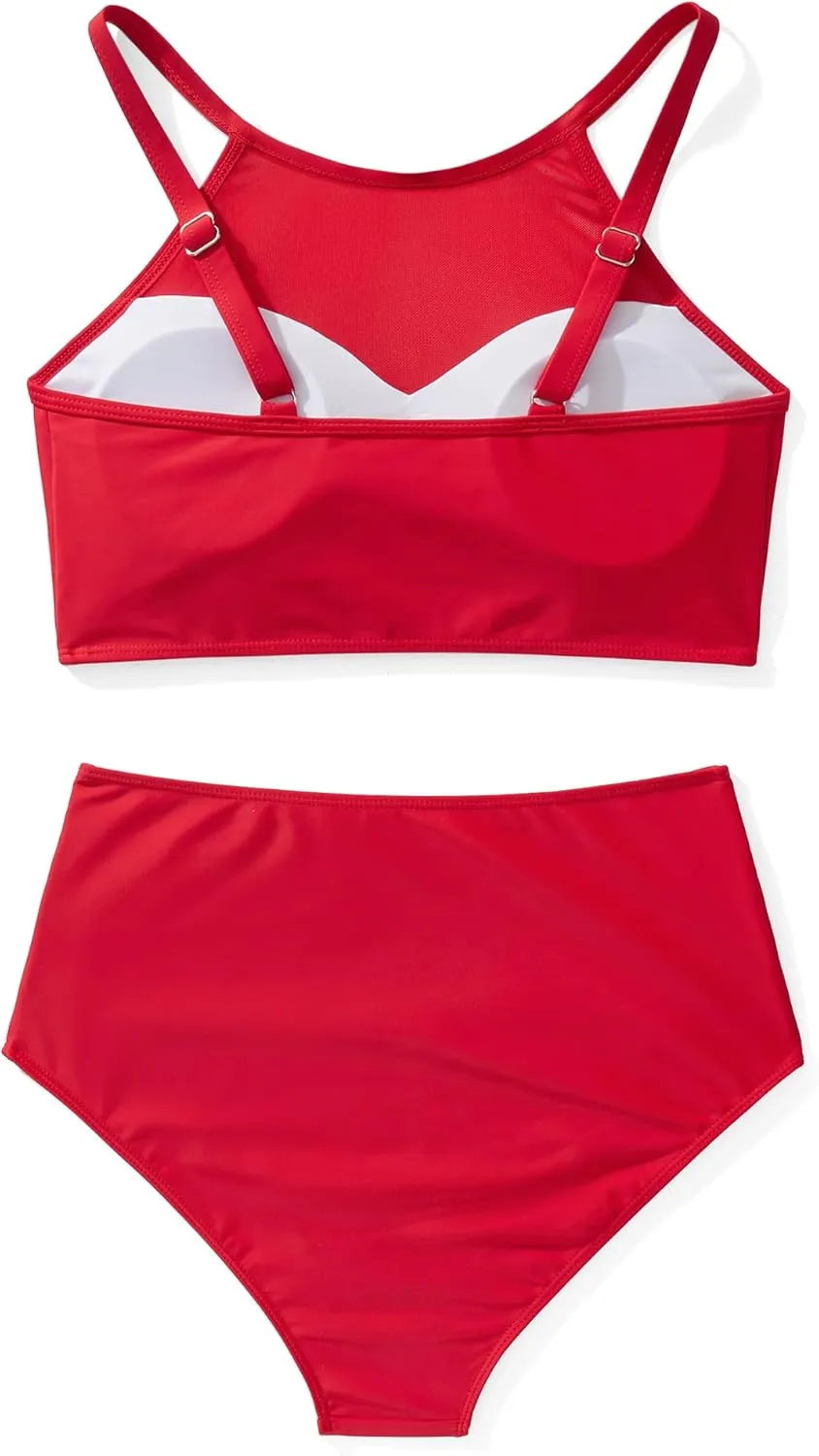 SUUKSESS Women High Waisted Bikini Sets Sexy Mesh High Neck Swimsuit 2 Piece