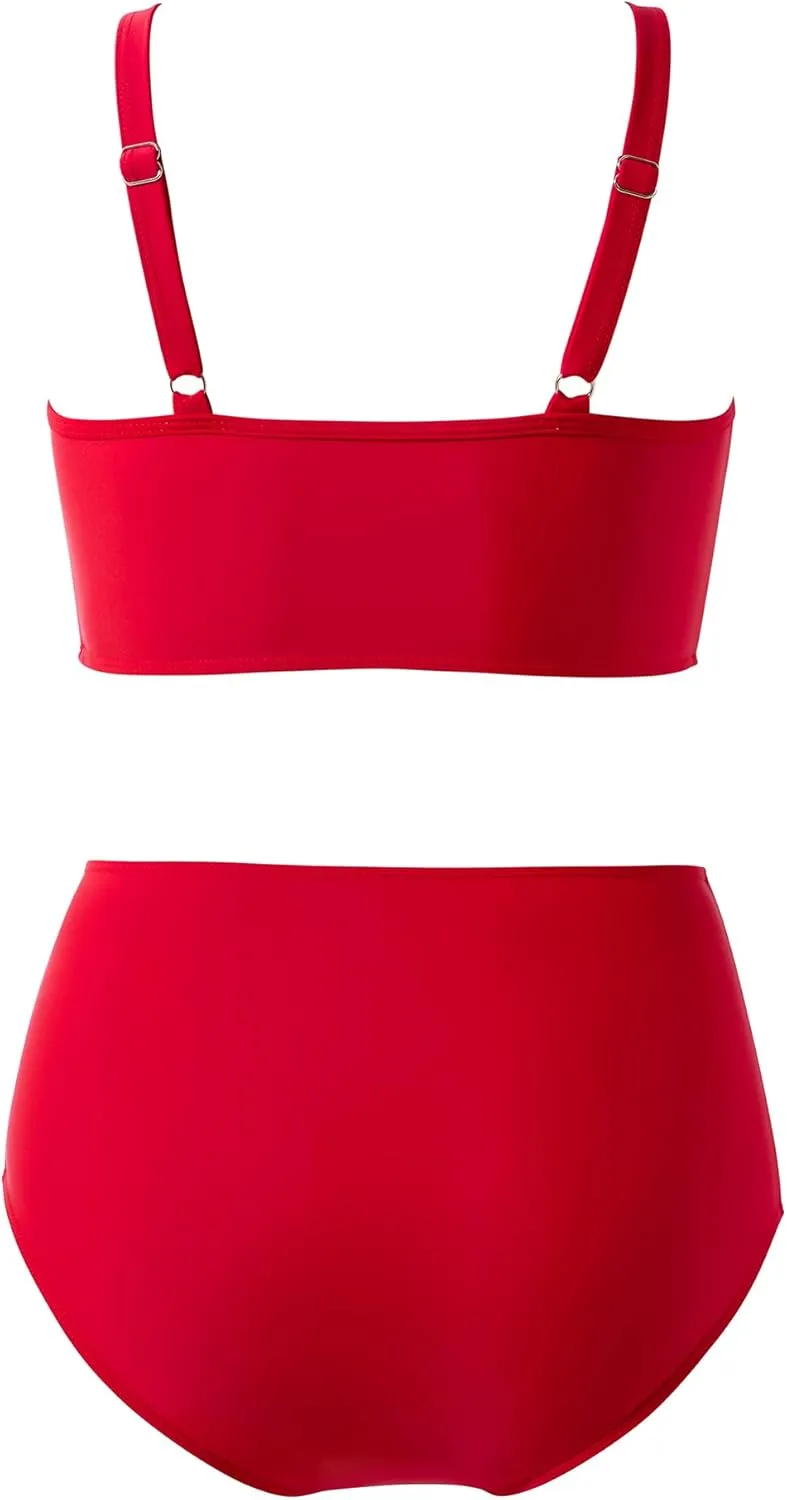 SUUKSESS Women High Waisted Bikini Sets Sexy Mesh High Neck Swimsuit 2 Piece