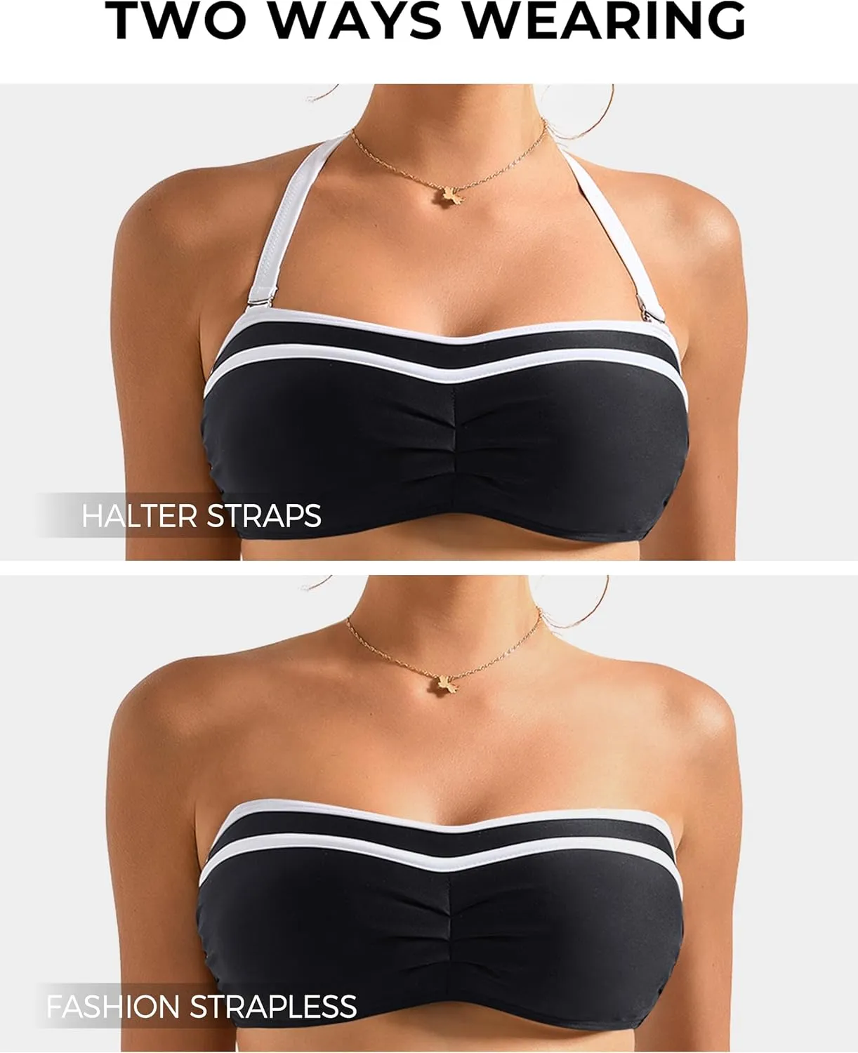 SUUKSESS Women High Waited Bandeau Bikini Sets Halter High Cut 2 Piece Swimsuit