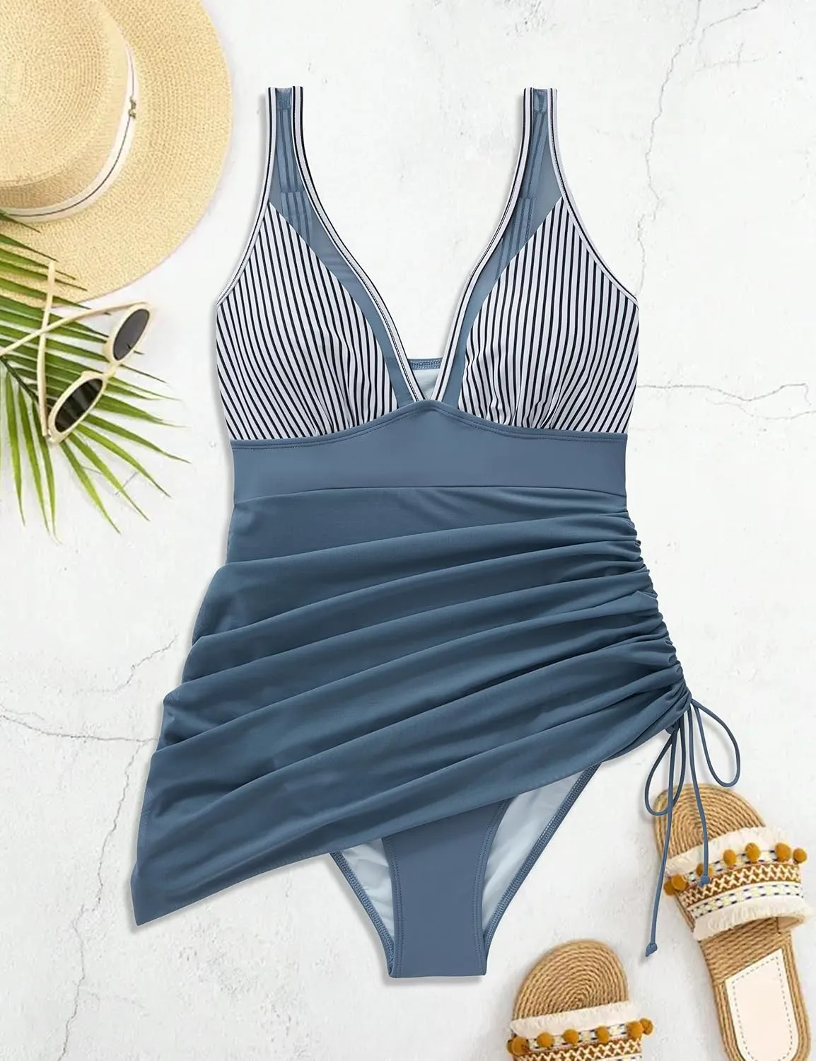 SUUKSESS Women Mesh One Piece Swim Dress Swimsuit Tummy Control Bathing Suit