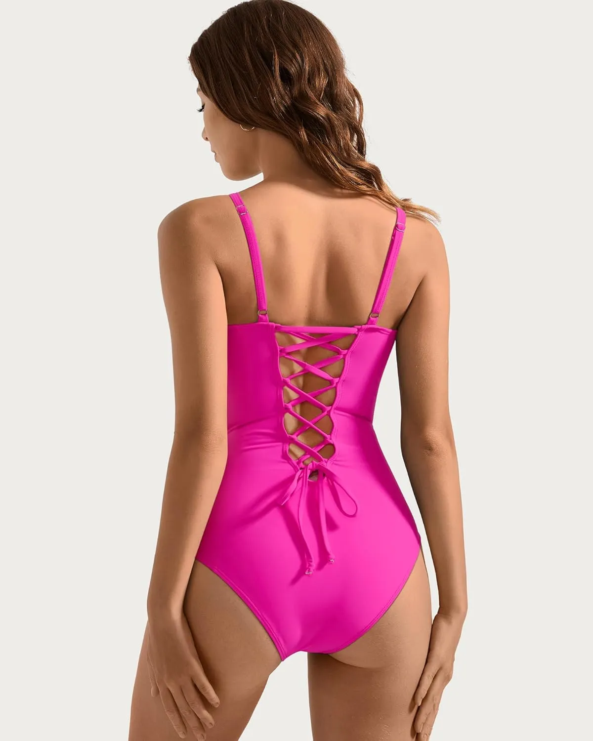SUUKSESS Women One Piece Swimsuit Slimming Tummy Control Deep V Neck Bathing Suit