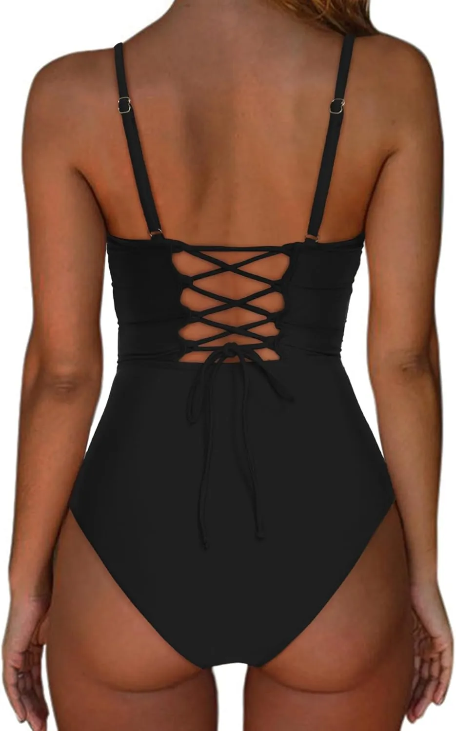 SUUKSESS Women One Piece Tummy Control Swimsuit Crisscross Backless Bathing Suit