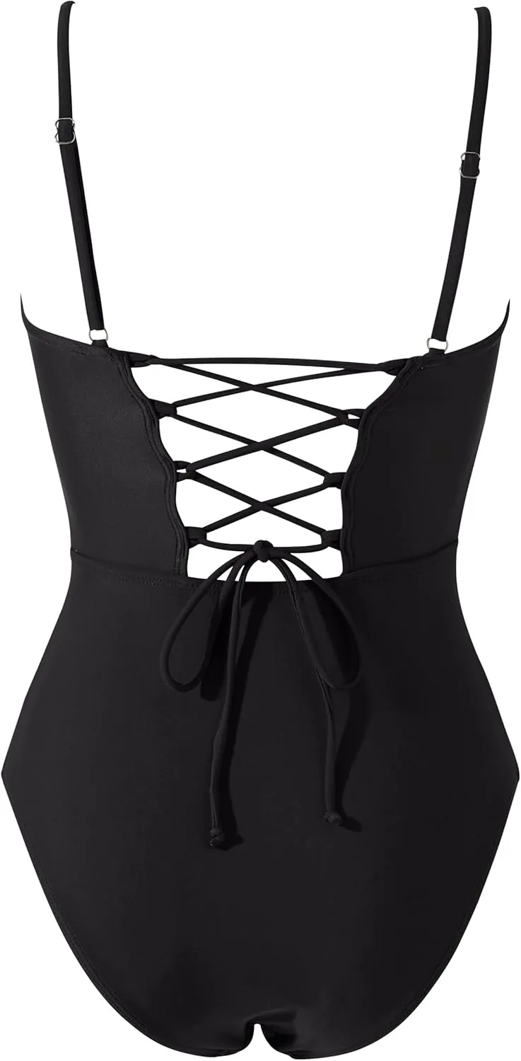 SUUKSESS Women One Piece Tummy Control Swimsuit Crisscross Backless Bathing Suit