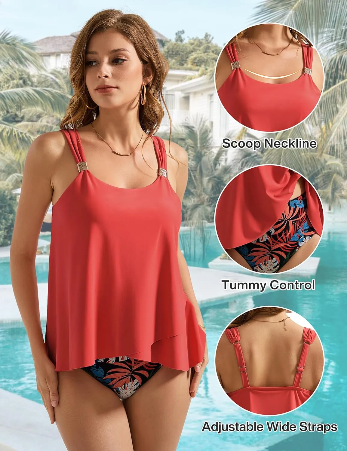 SUUKSESS Women Ruffle High Waisted Tankini Swimsuit Tummy Control Bathing Suit