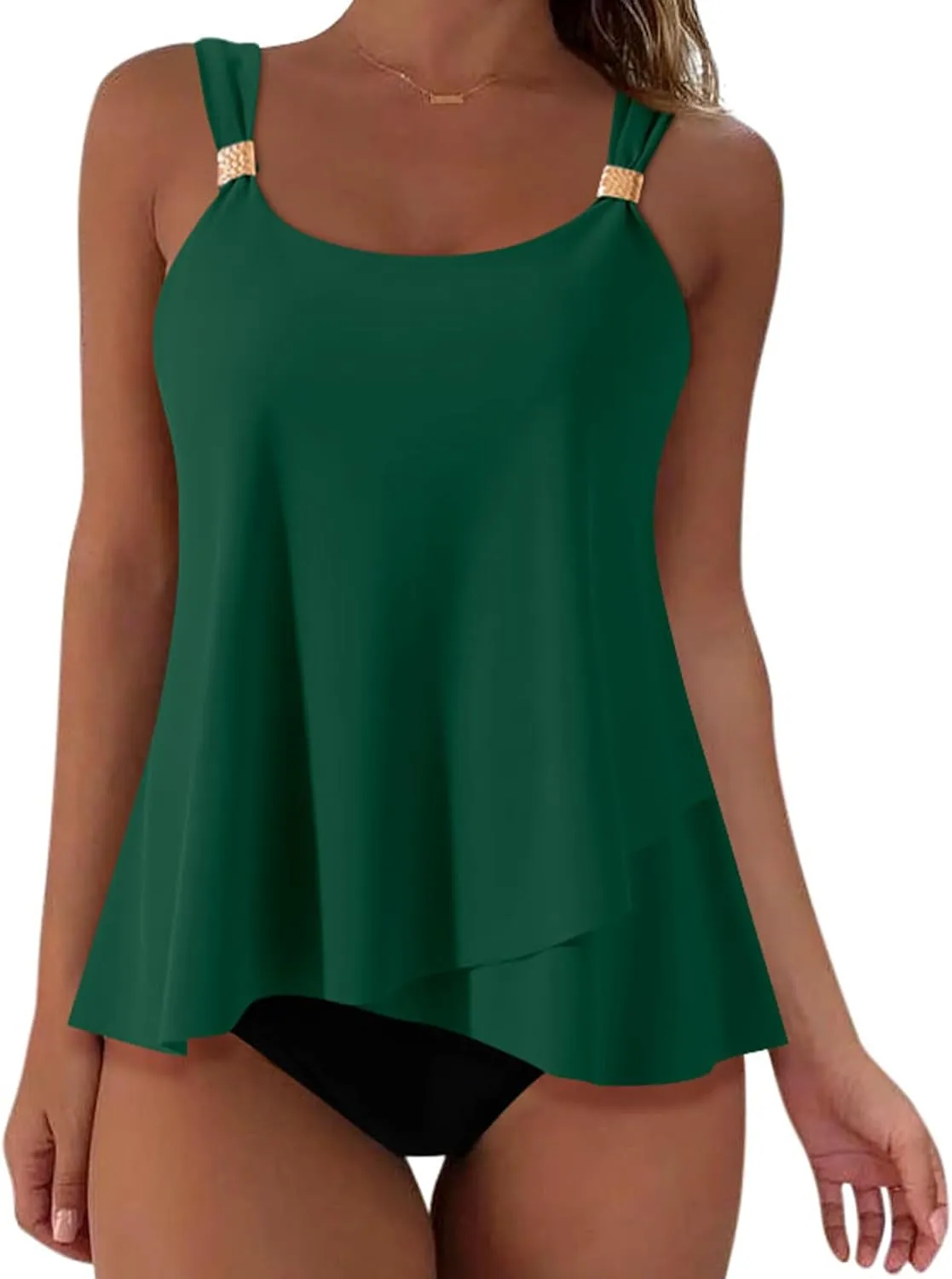 SUUKSESS Women Ruffle High Waisted Tankini Swimsuit Tummy Control Bathing Suit