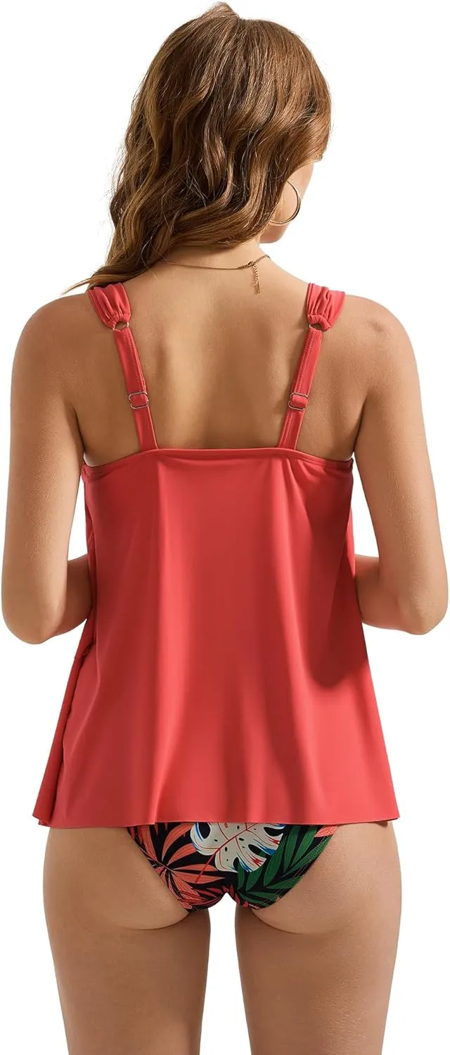 SUUKSESS Women Ruffle High Waisted Tankini Swimsuit Tummy Control Bathing Suit