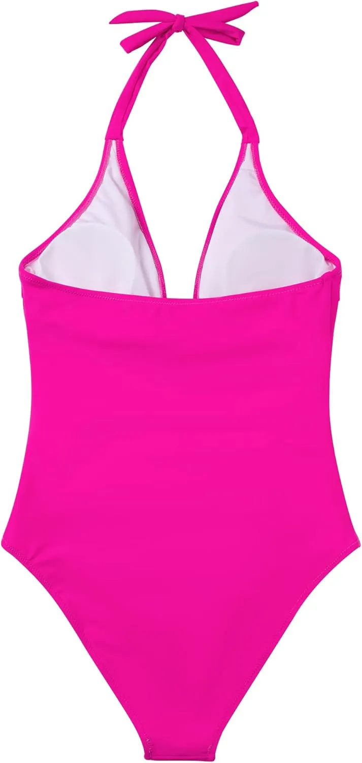 SUUKSESS Women Sexy Halter One Piece Swimsuits Ruffle Tummy Control Bathing Suit