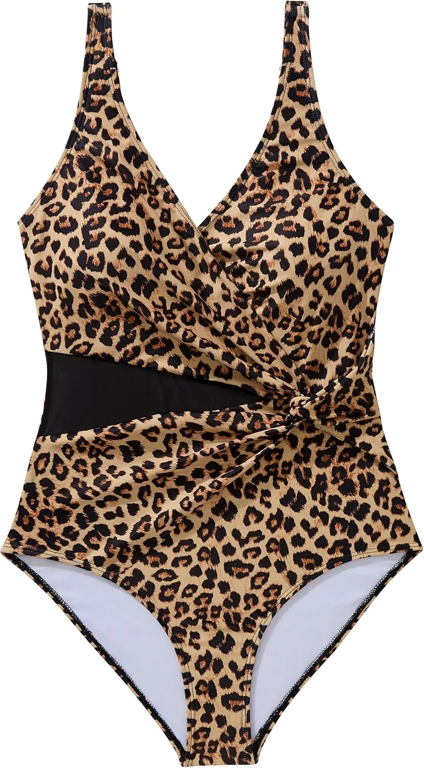 SUUKSESS Women Sexy Mesh Tummy Control One Piece Swimsuit Push Up Bathing Suit