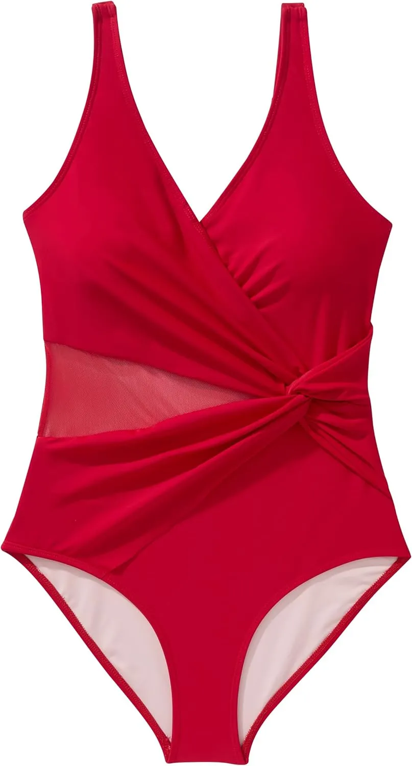 SUUKSESS Women Sexy Mesh Tummy Control One Piece Swimsuit Push Up Bathing Suit