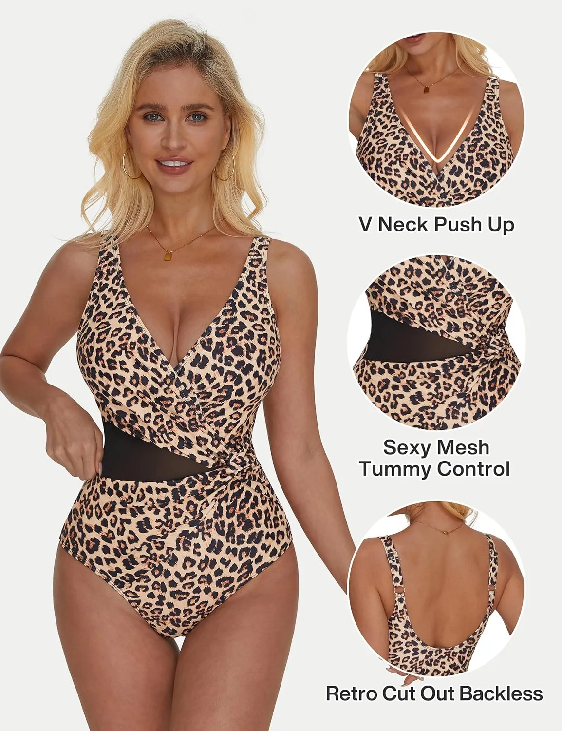 SUUKSESS Women Sexy Mesh Tummy Control One Piece Swimsuit Push Up Bathing Suit