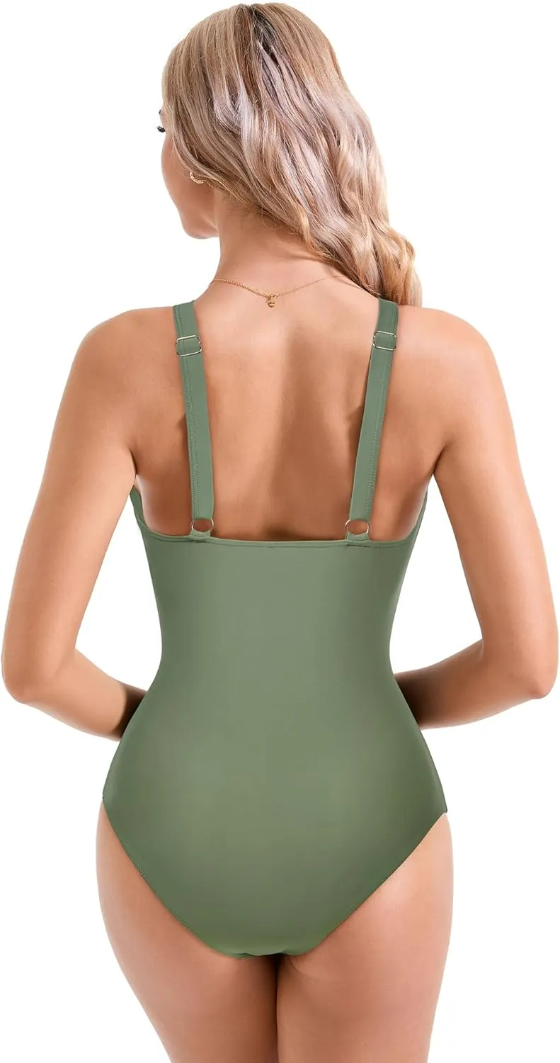 SUUKSESS Women Sexy Mesh Tummy Control Swimsuit Push Up High Waisted Bathing Suit