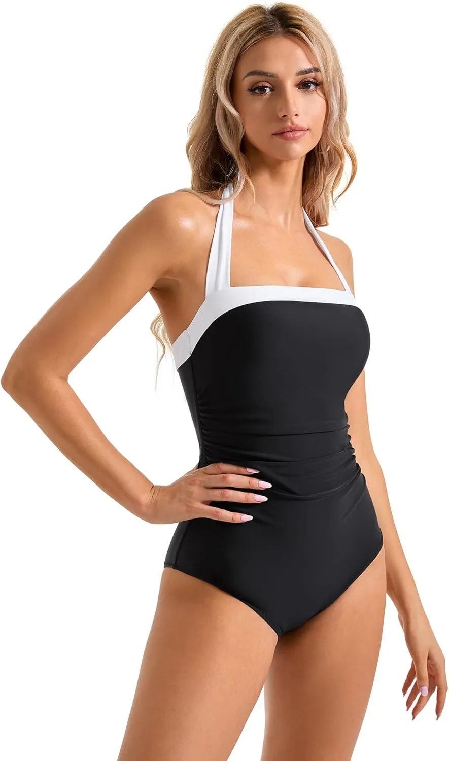 SUUKSESS Women Sexy Tummy Control One Piece Swimsuit Halter Retro Bathing Suit