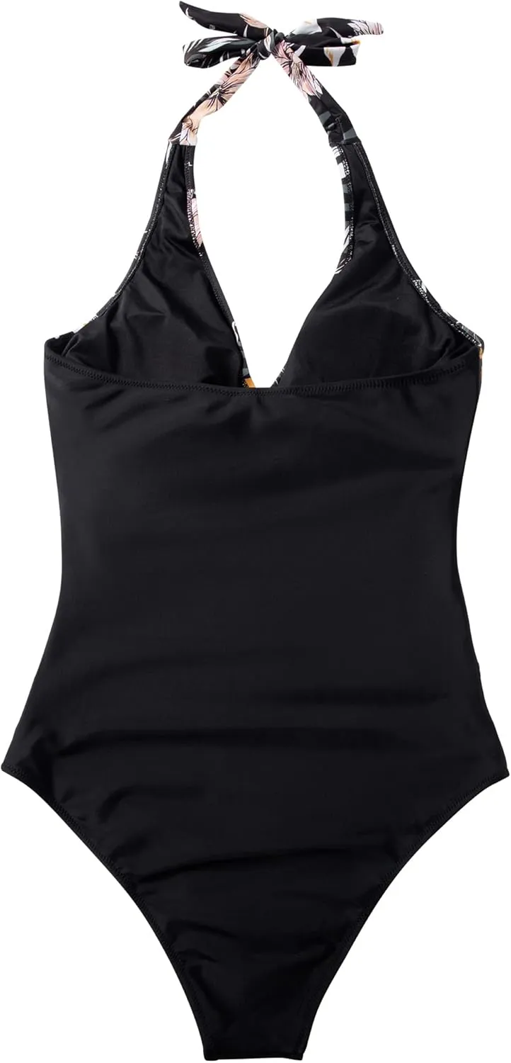 SUUKSESS Women Sexy Tummy Control One Piece Swimsuits Halter Push Up Bathing Suits