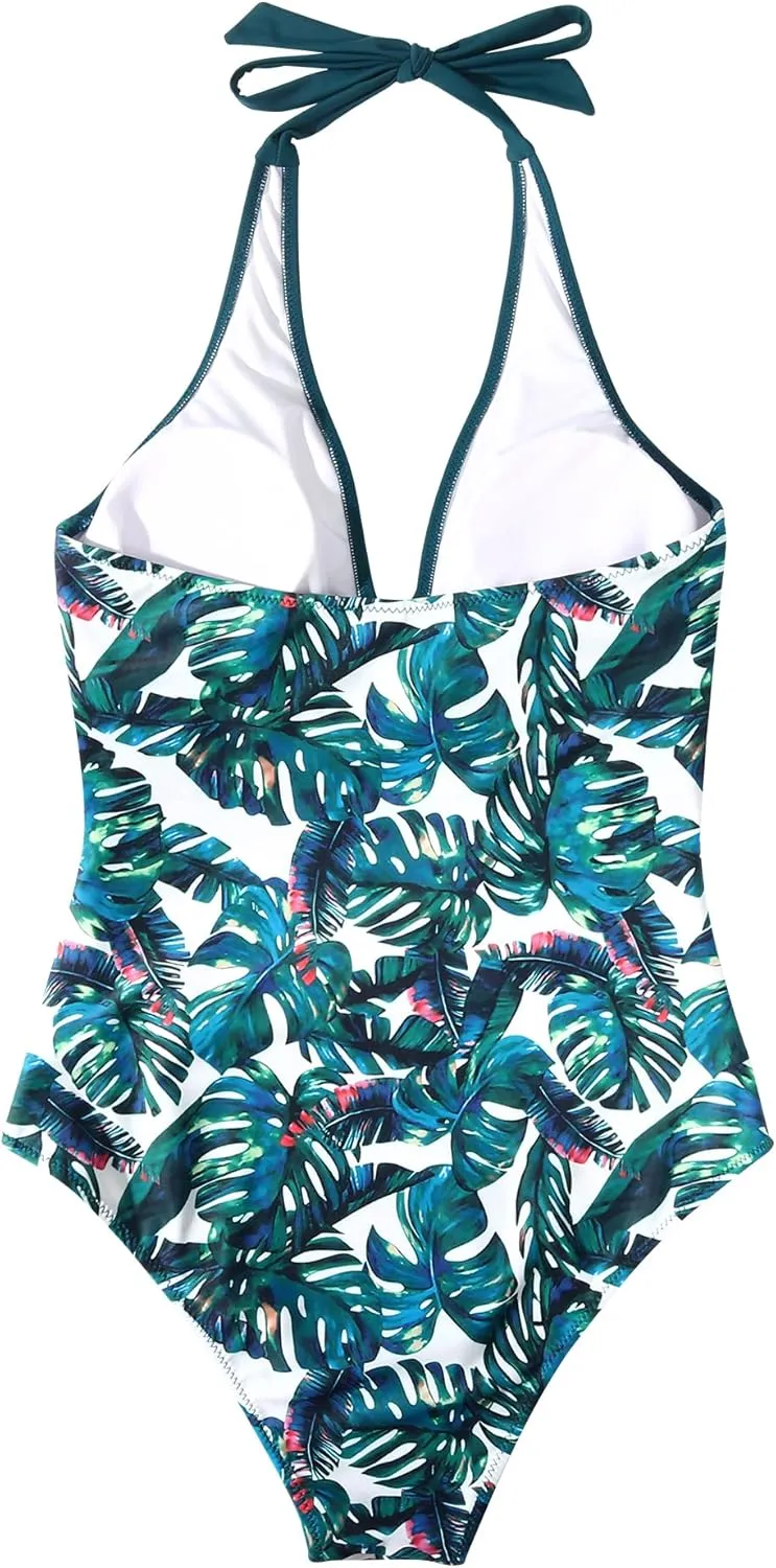 SUUKSESS Women Sexy Tummy Control One Piece Swimsuits Halter Push Up Bathing Suits