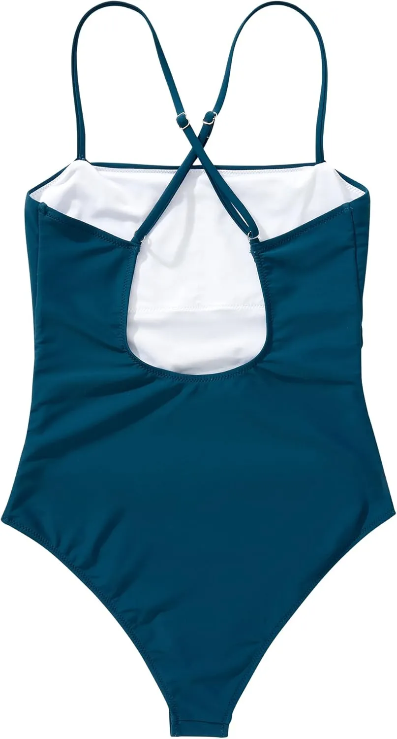 SUUKSESS Women Sexy Tummy Control One Piece Swimsuits Square Neck Bathing Suits