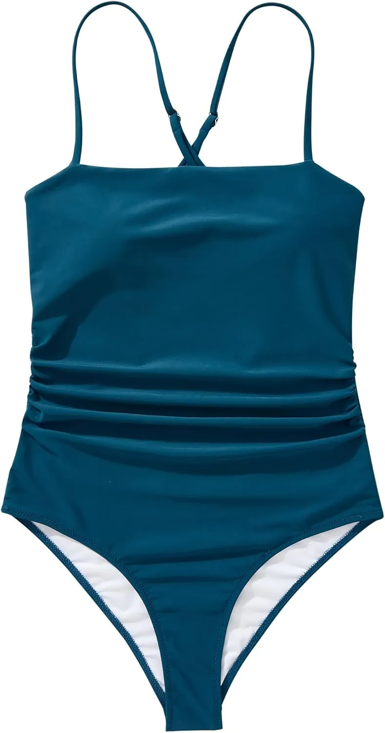 SUUKSESS Women Sexy Tummy Control One Piece Swimsuits Square Neck Bathing Suits