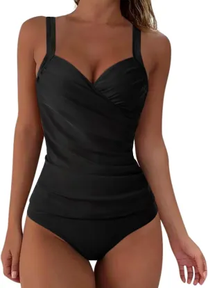 SUUKSESS Women Sexy Twist Push Up Tankini Swimsuit Tummy Control Bathing Suits