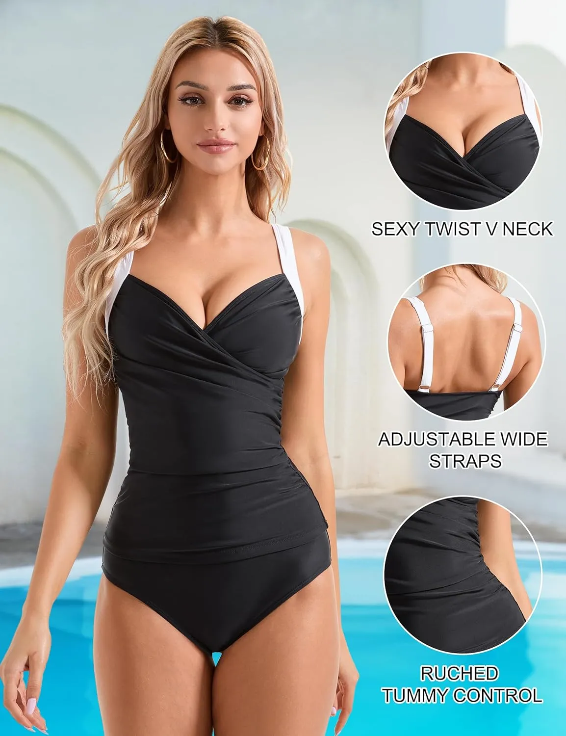SUUKSESS Women Sexy Twist Push Up Tankini Swimsuit Tummy Control Bathing Suits