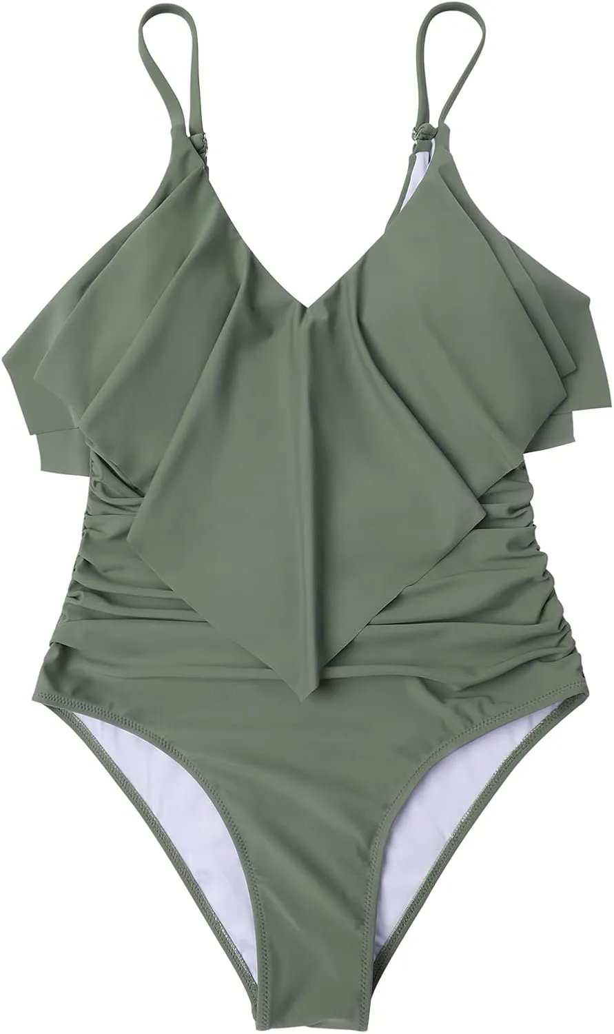 SUUKSESS Women Slimming Ruffle One Piece Swimsuits Ruched Tummy Control Bathing Suits