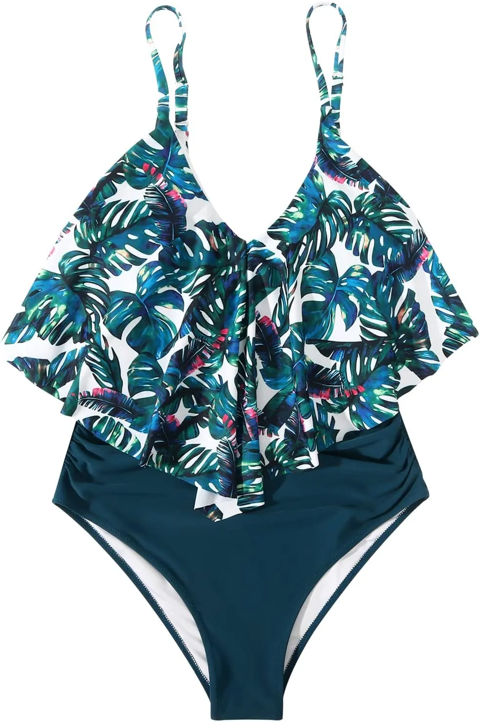 SUUKSESS Women Slimming Ruffle One Piece Swimsuits Ruched Tummy Control Bathing Suits
