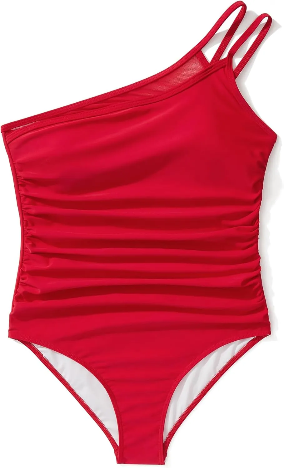 SUUKSESS Women Tummy Control One Piece Swimsuit Mesh One Shoulder Bathing Suit