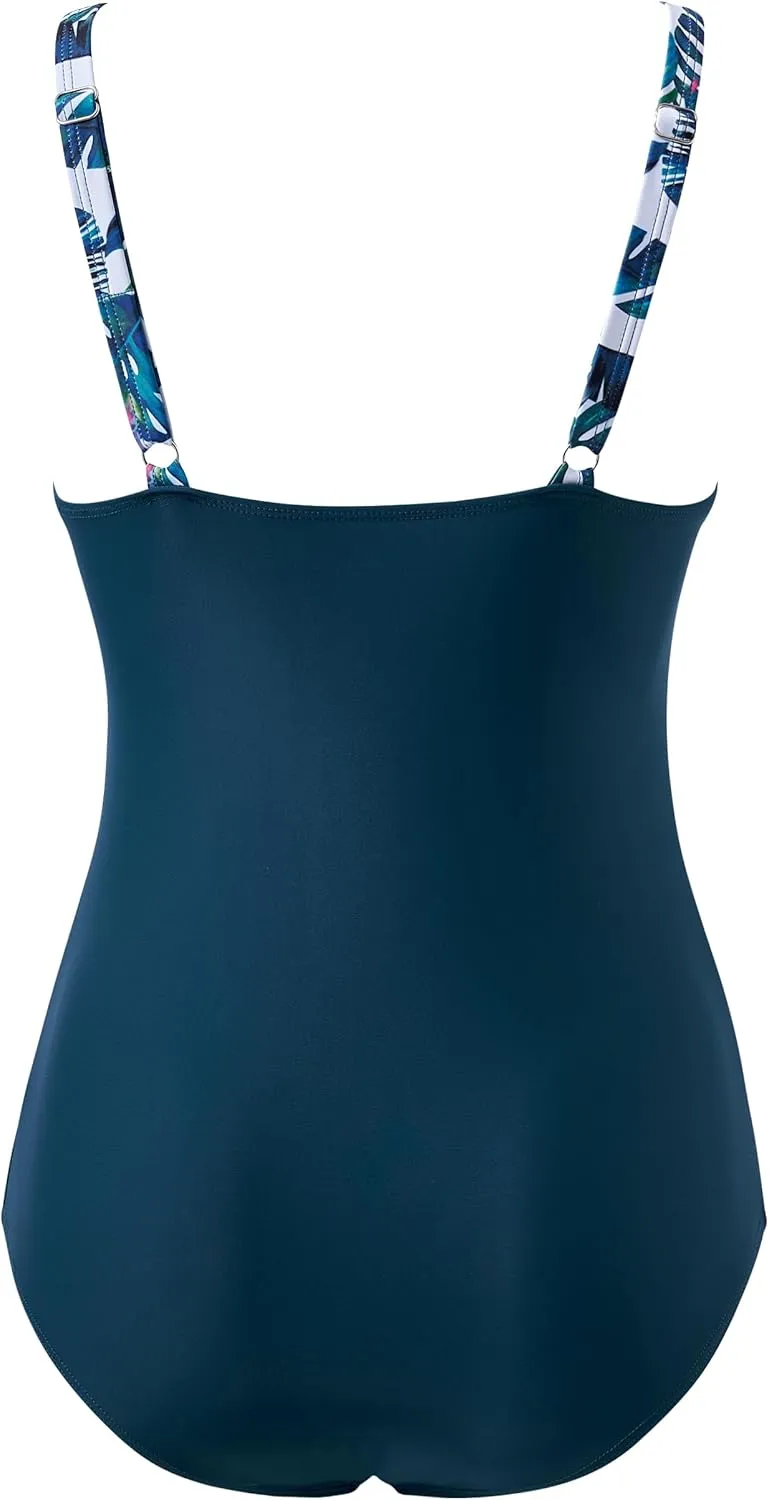 SUUKSESS Women Tummy Control One Piece Swimsuit Sexy Mesh High Neck Bathing Suit