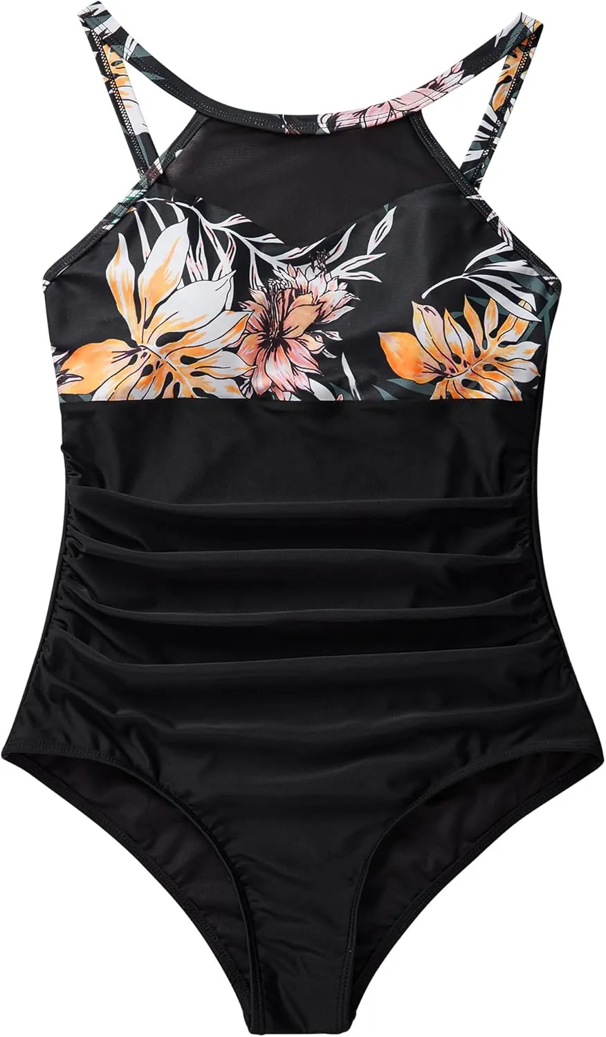 SUUKSESS Women Tummy Control One Piece Swimsuit Sexy Mesh High Neck Bathing Suit