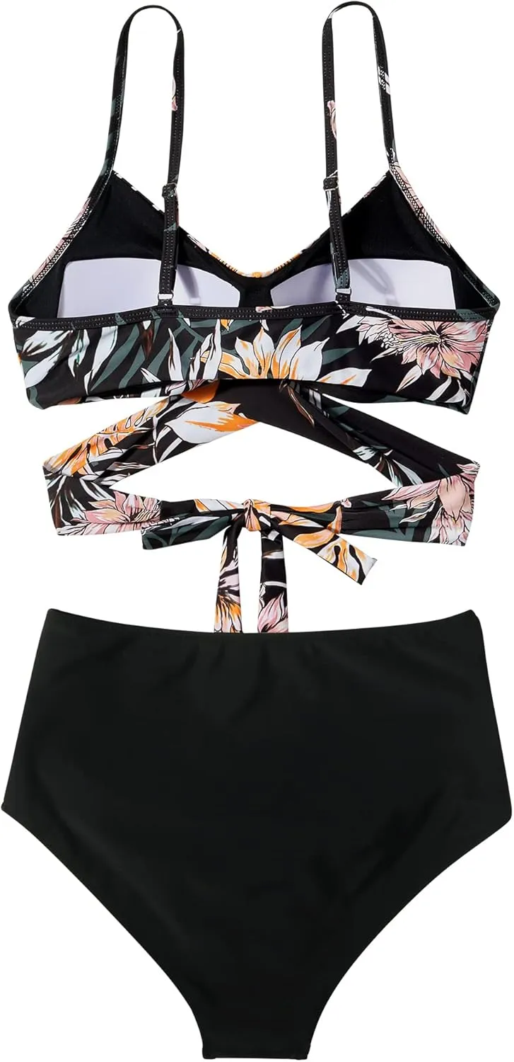 SUUKSESS Women Wrap Bikini Set Push Up High Waisted 2 Piece Swimsuits