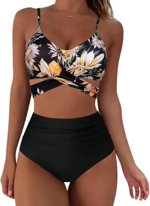 SUUKSESS Women Wrap Bikini Set Push Up High Waisted 2 Piece Swimsuits