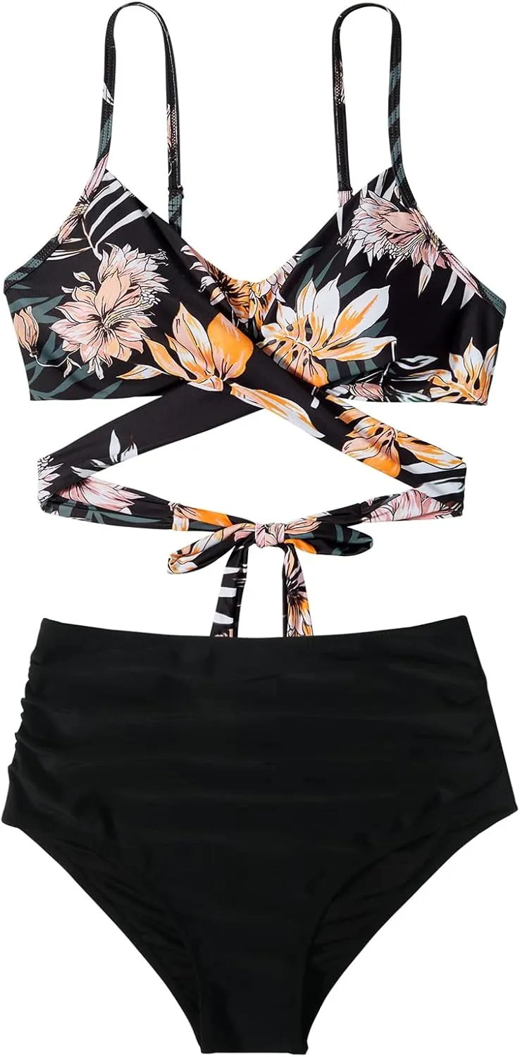 SUUKSESS Women Wrap Bikini Set Push Up High Waisted 2 Piece Swimsuits