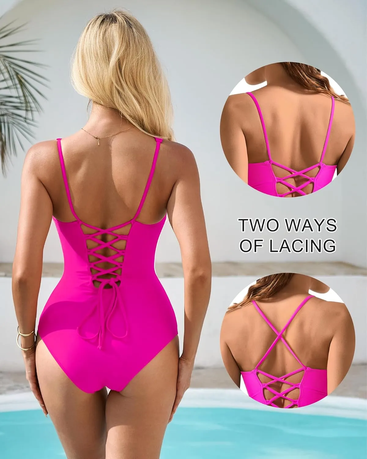 SUUKSESS Womens One Piece Tummy Control Swimsuit Crisscross Back Bathing Suits