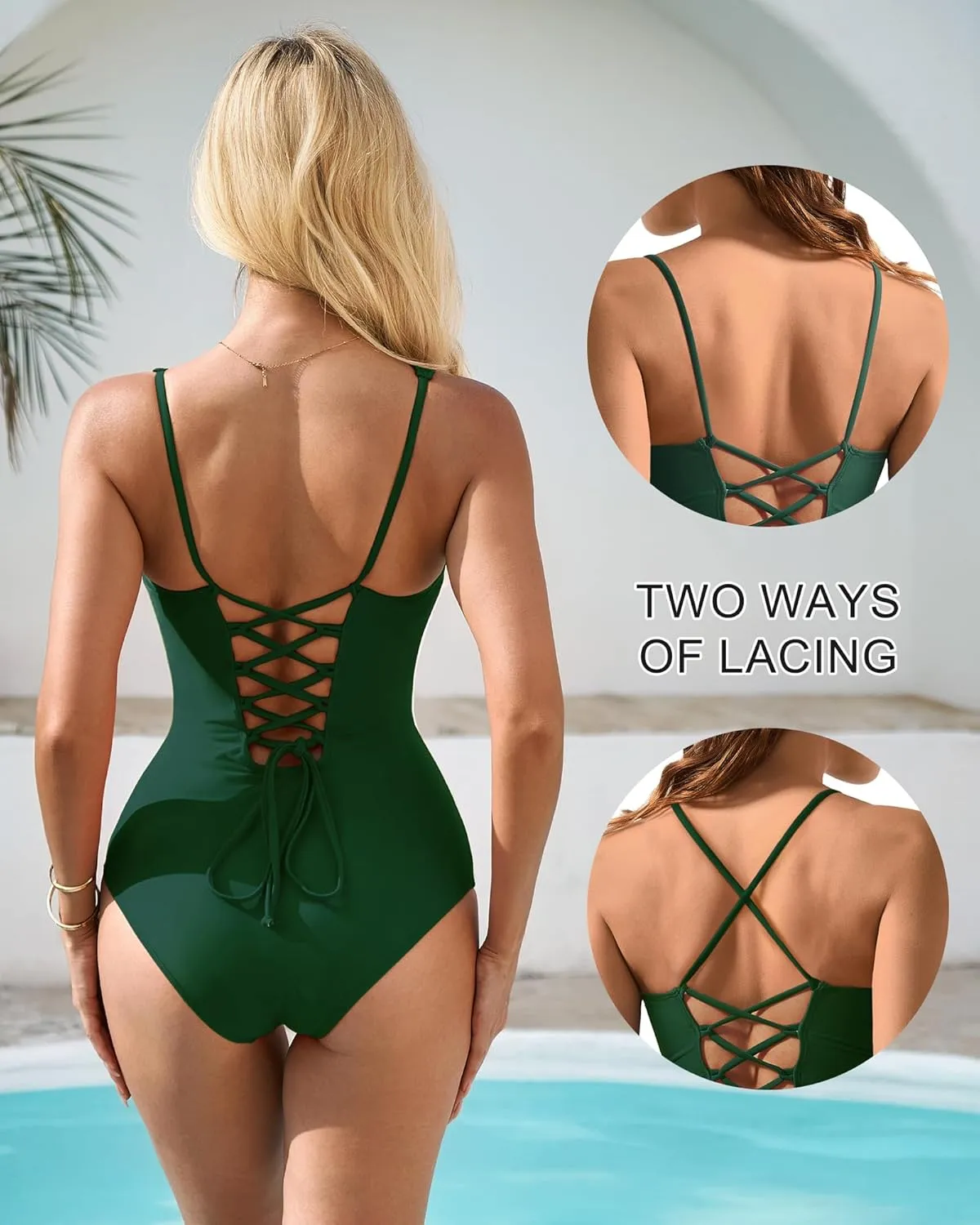 SUUKSESS Womens One Piece Tummy Control Swimsuit Crisscross Back Bathing Suits