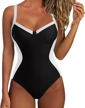 SUUKSESS Womens Tummy Control One Piece Swimsuit Sexy Crisscross Back Bathing Suit