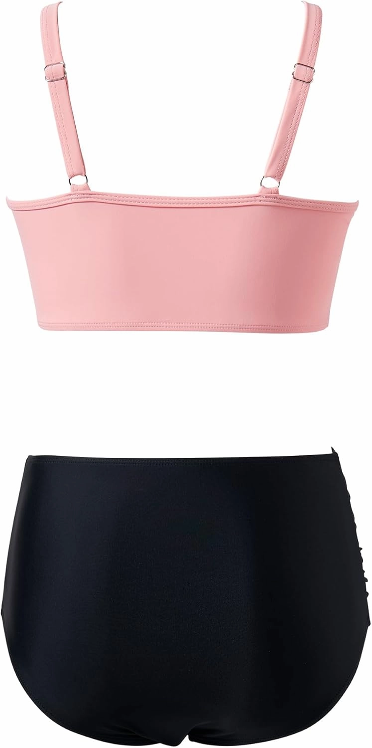 SUUKSESS Women High Waisted Bikini Sets Sexy Mesh High Neck Swimsuit 2 Piece