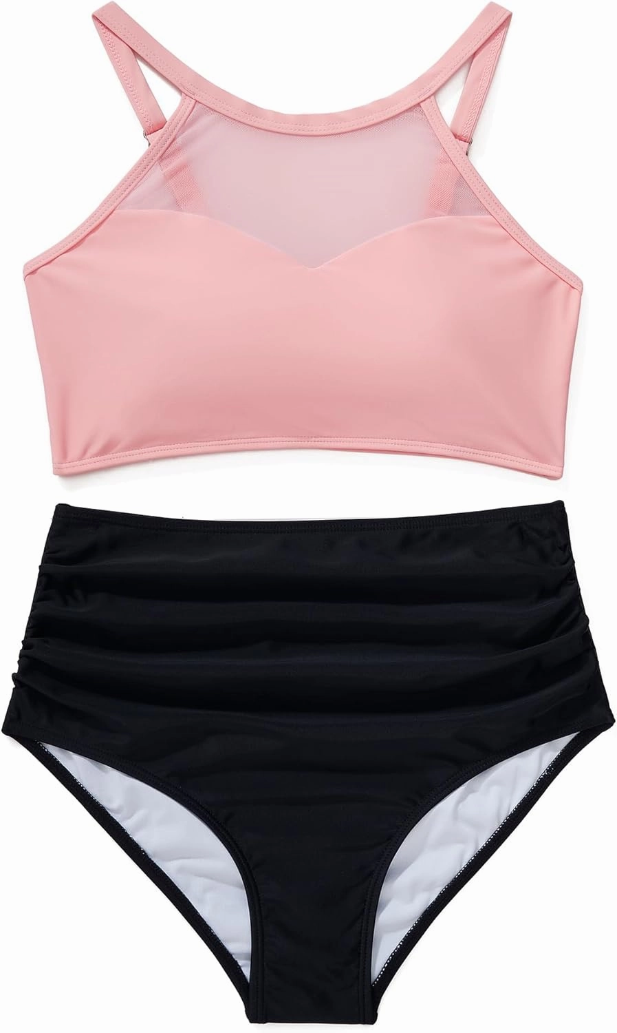 SUUKSESS Women High Waisted Bikini Sets Sexy Mesh High Neck Swimsuit 2 Piece