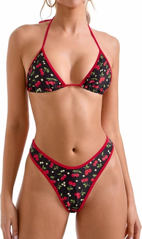 SUUKSESS Women Sexy Thong String 2 Piece Bikini Set Cheeky Halter Swimsuit