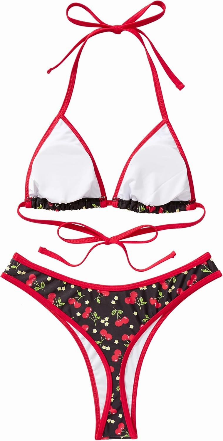 SUUKSESS Women Sexy Thong String 2 Piece Bikini Set Cheeky Halter Swimsuit