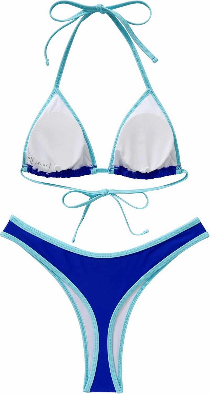 SUUKSESS Women Sexy Thong String 2 Piece Bikini Set Cheeky Halter Swimsuit