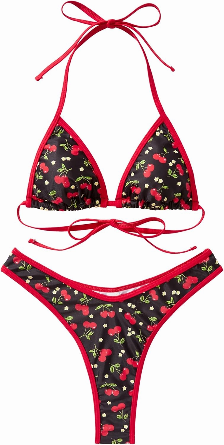 SUUKSESS Women Sexy Thong String 2 Piece Bikini Set Cheeky Halter Swimsuit