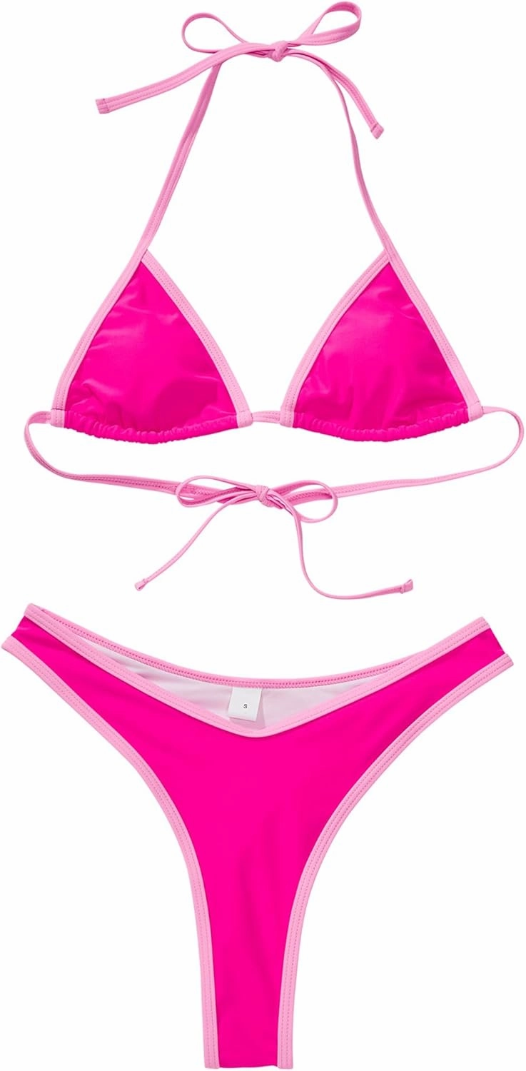 SUUKSESS Women Sexy Thong String 2 Piece Bikini Set Cheeky Halter Swimsuit