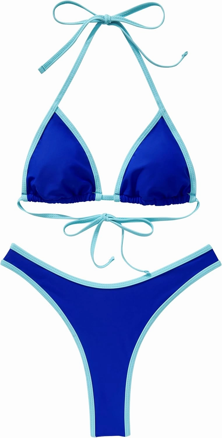 SUUKSESS Women Sexy Thong String 2 Piece Bikini Set Cheeky Halter Swimsuit