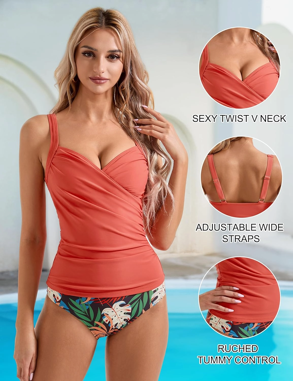 SUUKSESS Women Sexy Twist Push Up Tankini Swimsuit Tummy Control Bathing Suits