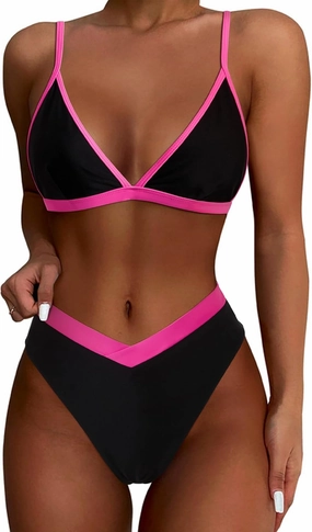 SUUKSESS Women Triangle High Cut Bikini Sets Sexy High Waisted 2 Piece Swimsuit