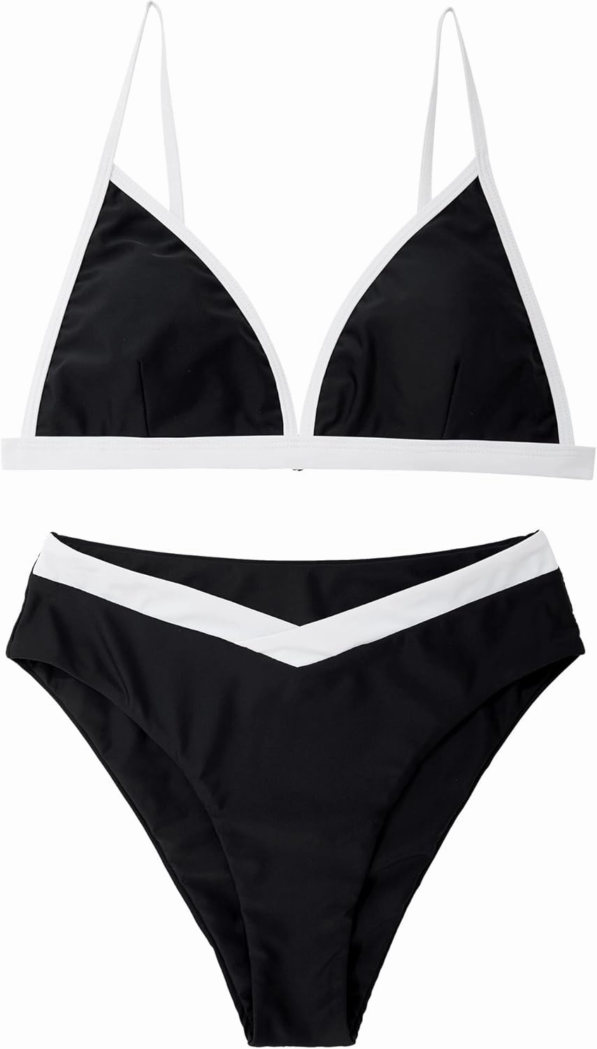 SUUKSESS Women Triangle High Cut Bikini Sets Sexy High Waisted 2 Piece Swimsuit