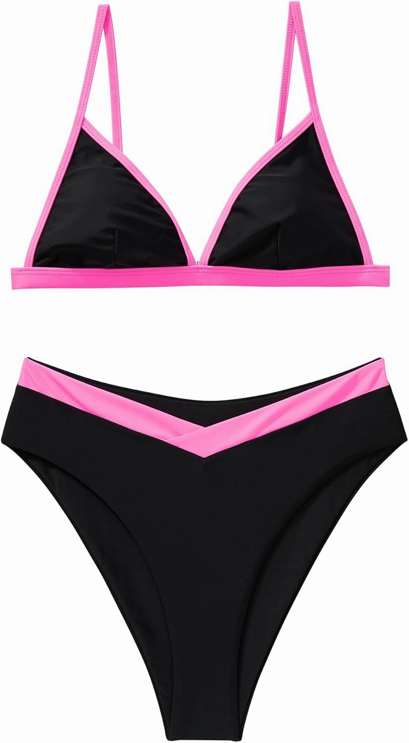 SUUKSESS Women Triangle High Cut Bikini Sets Sexy High Waisted 2 Piece Swimsuit